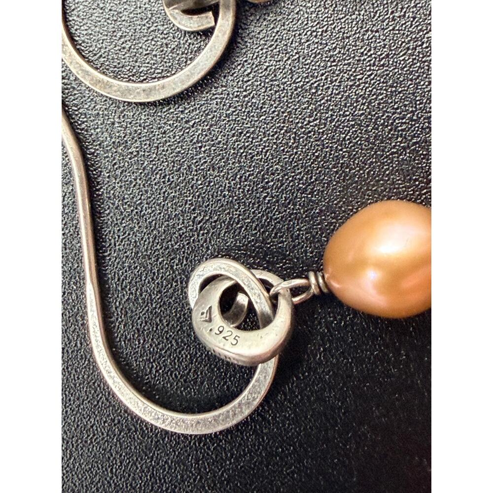 Retired Silpada Sterling Silver Peach Pearl Drop Earrings, Boho Dangle W1550 - Picture 2 of 7